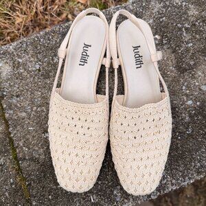 Vintage Crochet Knit Slingback Flats